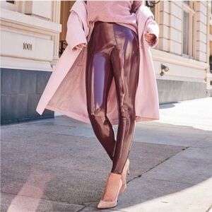SPANX FAUX PATENT LEATHER LEGGINGS |Color: RUBY RED BURGUNDY | Size: S